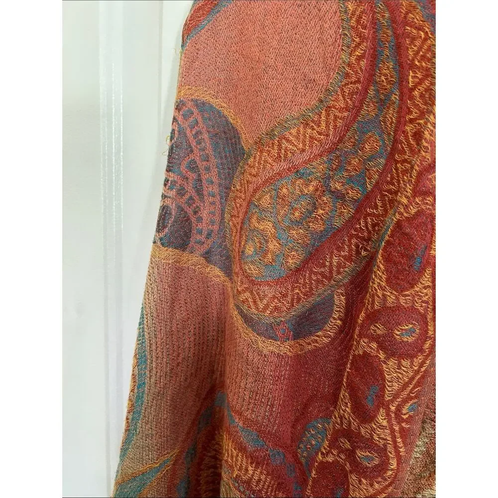 Pashmina Rust & Teal paisley woven shawl scarf
